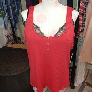 Full Circle Trends ✴ coral ribbed tank top button